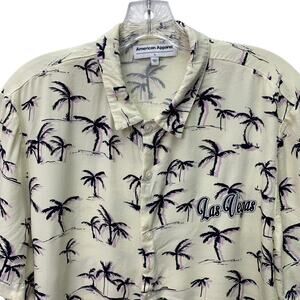 VTG American Apparel Mens Large Las Vegas Purple Blak Palm Tree Button Up Shirt